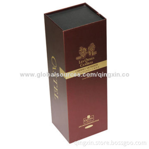 Paper Wine Box with Hanged Lid, EVA Insert, Gold Stamping + Spot UV